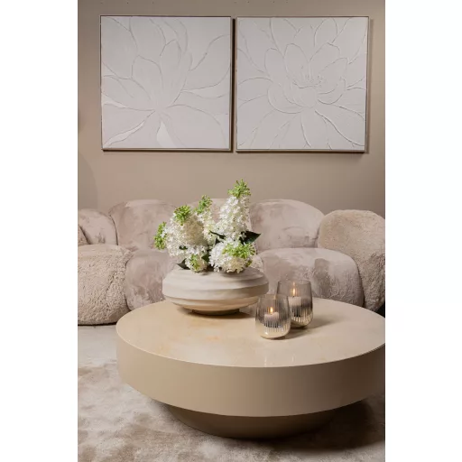 Kerek dohányzóasztal  – Márvány lappal, világos  fém talppal