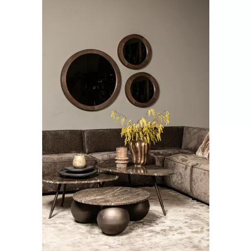 Kerek dohányzóasztal márvány tetővel – modern design asztal fém talppal