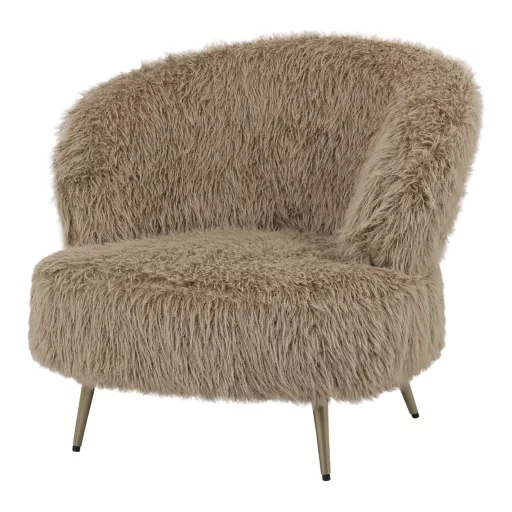 Barna színű szőrös design fotel arany fém lábakkal