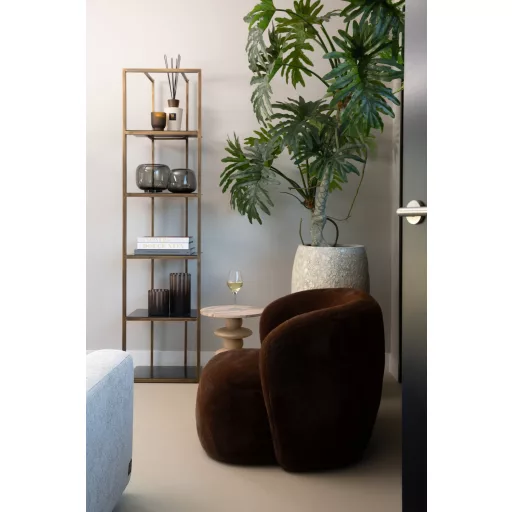 Sötétbarna lounge fotel puha textil kárpittal – modern design karosszék