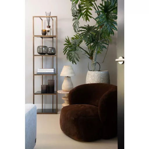 Sötétbarna lounge fotel puha textil kárpittal – modern design karosszék