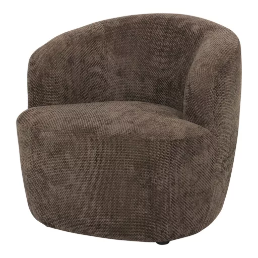 Modern barna design fotel ívelt háttámlával – alacsony kárpitozott lounge fotel nappaliba