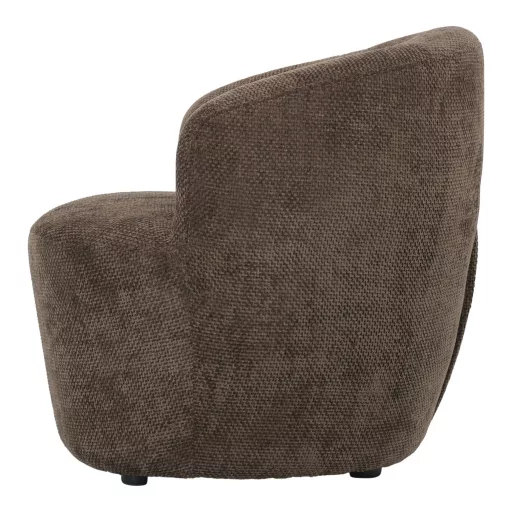 Modern barna design fotel ívelt háttámlával – alacsony kárpitozott lounge fotel nappaliba