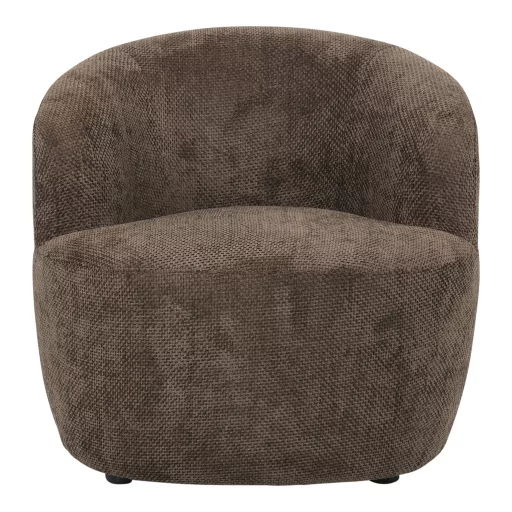 Modern barna design fotel ívelt háttámlával – alacsony kárpitozott lounge fotel nappaliba
