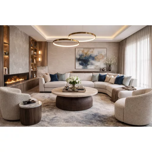 Kerek design asztal – Természetes fa lábbal márvány kő lappal