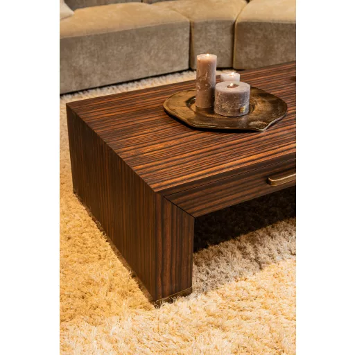 Téglalap alakú fa dohányzóasztal fiókokkal – modern nappali asztal