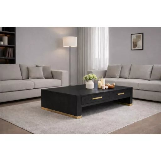 Téglalap alakú fa dohányzóasztal fiókokkal – modern nappali asztal