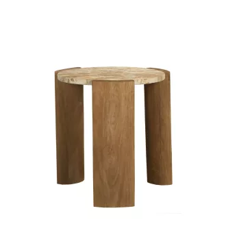   Kerek design asztal – Természetes fa lábakkal, márvány kő lappal