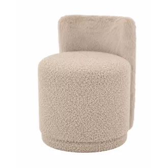   Bouclé kárpitos ülőke teddy beige műszőrme háttámlával – bézs puff 45.0 x 46.0 x 68.0 cm
