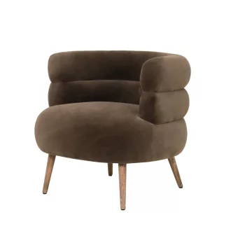   Sötétbarna lounge fotel fa lábakkal – modern design fotel