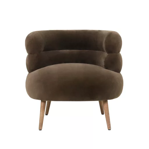 Sötétbarna lounge fotel fa lábakkal – modern design fotel