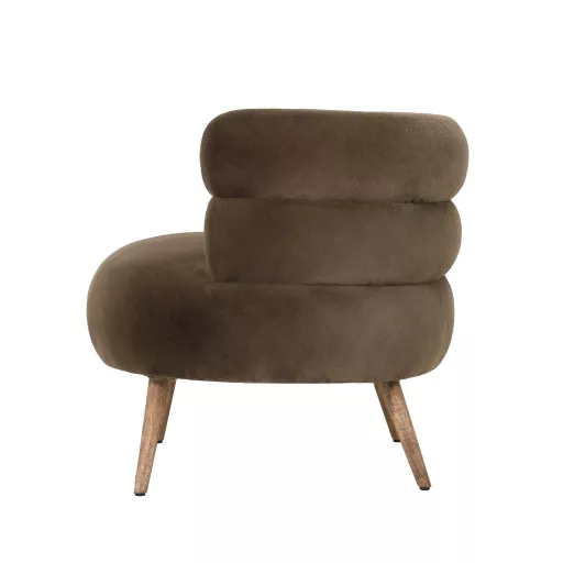 Sötétbarna lounge fotel fa lábakkal – modern design fotel