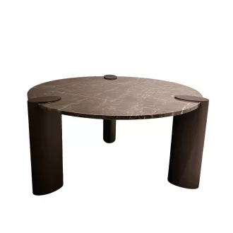   Kerek design asztal – Sötétbarna márvány lappal, modern fém lábakkal