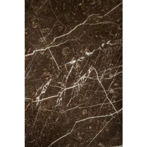 Kerek design asztal – Sötétbarna márvány lappal, modern fém lábakkal