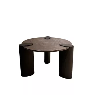   Kerek design asztal – Sötétbarna márvány lappal, modern fém lábakkal 
