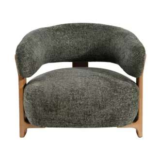   Olívazöld lounge fotel fa vázzal – modern design karosszék