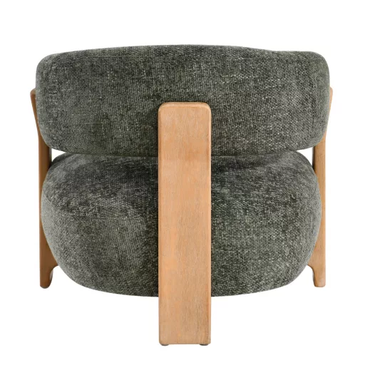 Olívazöld lounge fotel fa vázzal – modern design karosszék