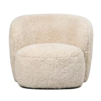   Beige színű lounge fotel puha szőrös kárpittal – modern design karosszék