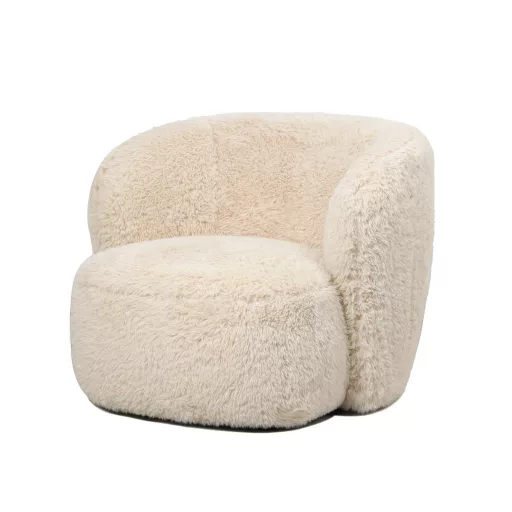 Beige színű lounge fotel puha szőrös kárpittal – modern design karosszék