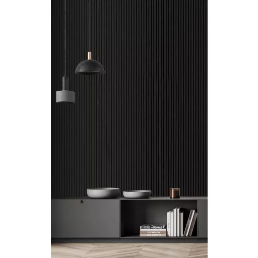 Fekete lamella falpanel – modern 3D design falburkolat beltérre
