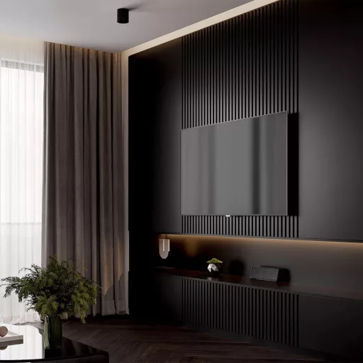 Fekete lamella falpanel – modern 3D design falburkolat beltérre
