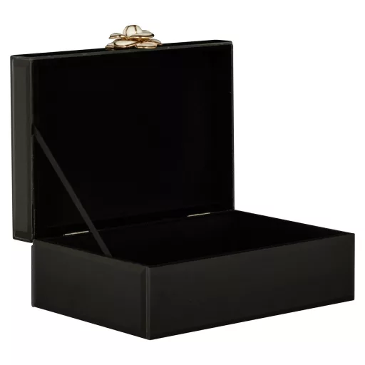 Letisztult, modern ékszerdoboz dekoratív virág fogantyúval ,praktikus megoldás ékszerek rendszerezésére 8x16x21,5 cm