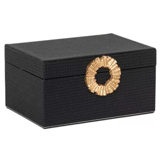   Exkluzív fekete ékszerdoboz karakteres arany fogantyúval, elegáns megoldás ékszerek tárolására, 13x19x25 cm