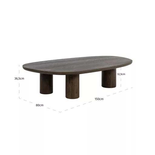 Exkluzív dohányzóasztal sötét tölgy furnérral– prémium design bútor- természetes anyag és a kifinomult felület 36x80x150 cm