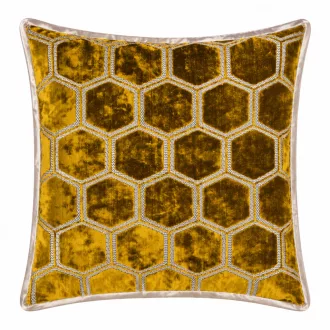   Elegáns arany hexagon mintás bársony díszpárna Designer Guild luxus anyag és finom szatén keverékével, fényes prémium kéderrel,  párnabelsővel 50x50cm