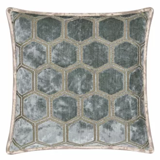   Elegáns vízkék hexagon mintás bársony díszpárna Designer Guild luxus anyag és finom szatén keverékével, fényes prémium kéderrel,  párnabelsővel 50x50cm