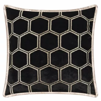   Elegáns fekete hexagon mintás bársony díszpárna Designer Guild luxus anyag és finom szatén keverékével, fényes prémium kéderrel,  párnabelsővel 50x50cm