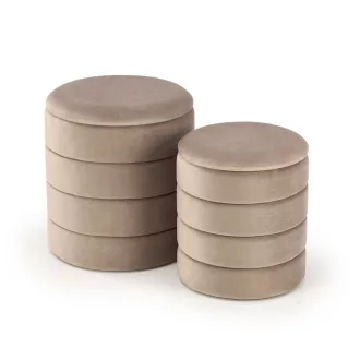   Stílusos bézs bársony puff szett 2 méretben, tároló funkcióval. Modern, elegáns kiegészítő nappaliba, hálóba vagy előszobába 40/44 cm + 33/39 cm