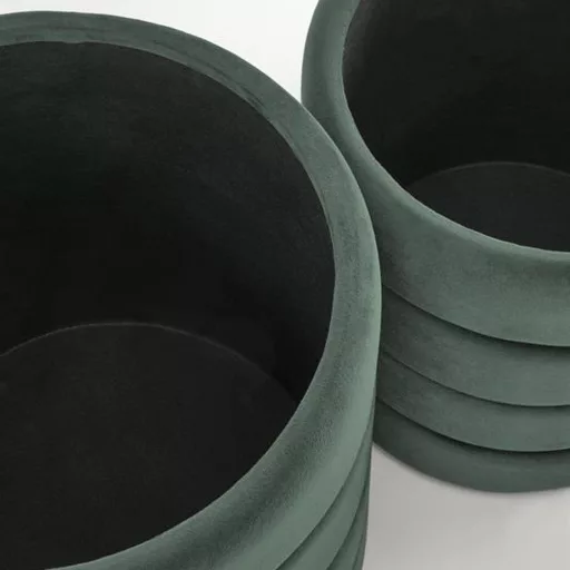 Stílusos zöld bársony puff szett 2 méretben, tároló funkcióval. Modern, elegáns kiegészítő nappaliba, hálóba vagy előszobába 40/44 cm + 33/39 cm