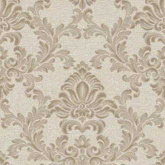   Elegáns, klasszikus damaszt mintás tapéta, szürkésbézs alappal és fémes  ornamentikával 10x0,53m