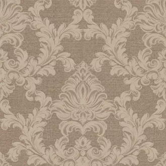   Elegáns, klasszikus damaszt mintás tapéta, barna alappal és fémes  ornamentikával 10x0,53m