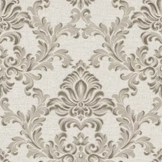   Elegáns, klasszikus damaszt mintás tapéta,szürke alappal és fémes  ornamentikával 10x0,53m
