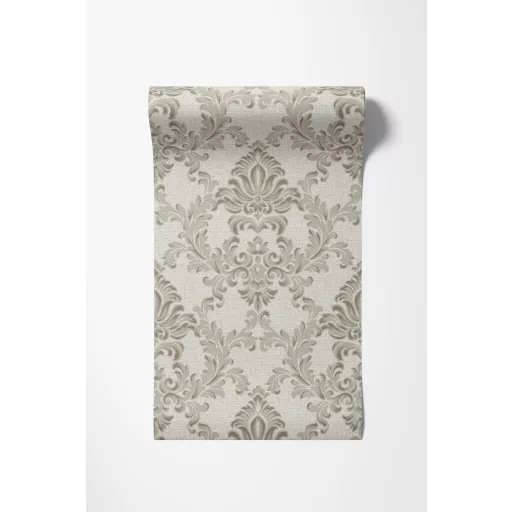 Elegáns, klasszikus damaszt mintás tapéta,szürke alappal és fémes  ornamentikával 10x0,53m