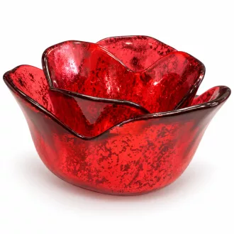   Piros virág formájú üveg mécsestartó – dekoratív gyertyatartó 10x6cm