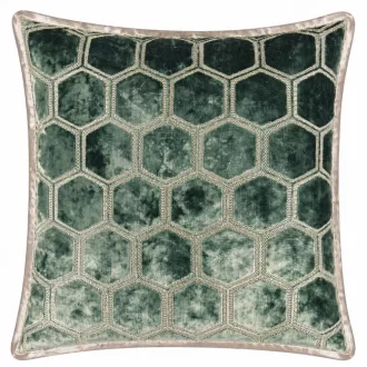   Elegáns mélyzöld  hexagon mintás bársony díszpárna Designer Guild luxus anyag és finom szatén keverékével, fényes prémium kéderrel,  párnabelsővel 50x50cm