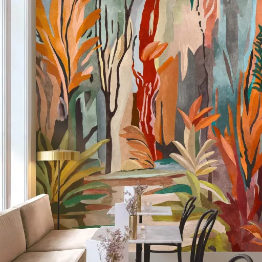 Exkluzív, festményszerű trópusi mintás fotótapéta gyönyörű harmónikus színekkel  4,24x3m