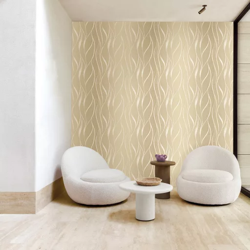 Elegáns, hullámzó mintavilágú prémium design tapéta beige színben 1,06x 2,6m