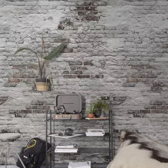   Loft stílusú beton és téglafal mintás tapéta – ipari faldekoráció modern enteriőrbe szürke-barna árnyalataiban