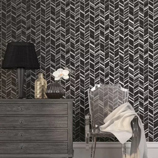 Prémium halszálka mintás geometrikus tapéta szürke- ezüst csillogással