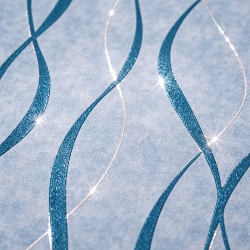 Modern hullámvonal mintás tapéta – elegáns strukturált design tapéta kék színben ,selyemfénnyel