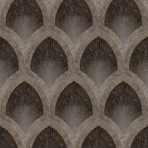 Prémium art deco íves mintás tapéta – elegáns geometrikus tapéta barna szinben selyemfénnyel
