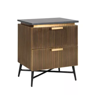   Arany bordázott 2 fiókos éjjeliszekrény fekete lappal – modern luxus design tárolóbútor