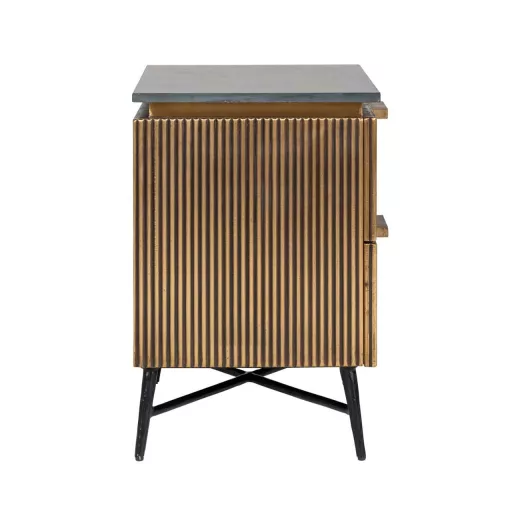 Arany bordázott 2 fiókos éjjeliszekrény fekete lappal – modern luxus design tárolóbútor