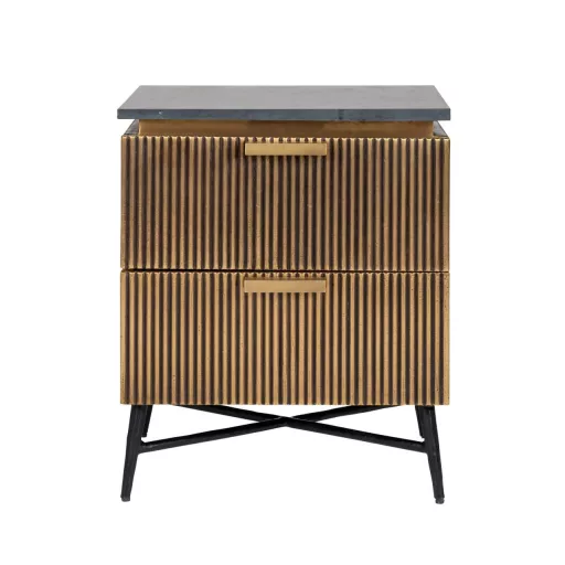 Arany bordázott 2 fiókos éjjeliszekrény fekete lappal – modern luxus design tárolóbútor