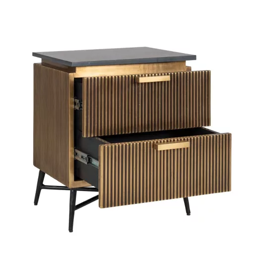 Arany bordázott 2 fiókos éjjeliszekrény fekete lappal – modern luxus design tárolóbútor