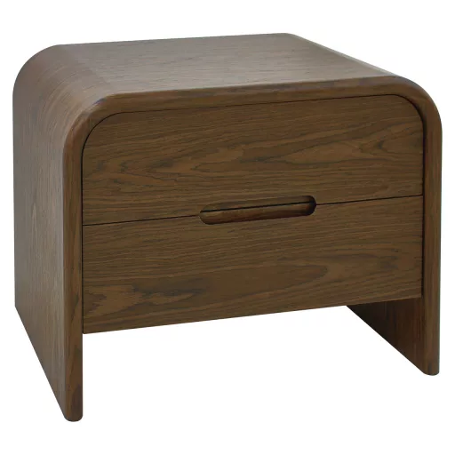 Barna, fa hatású 2 fiókos éjjeliszekrény 66 cm – modern lekerekített design